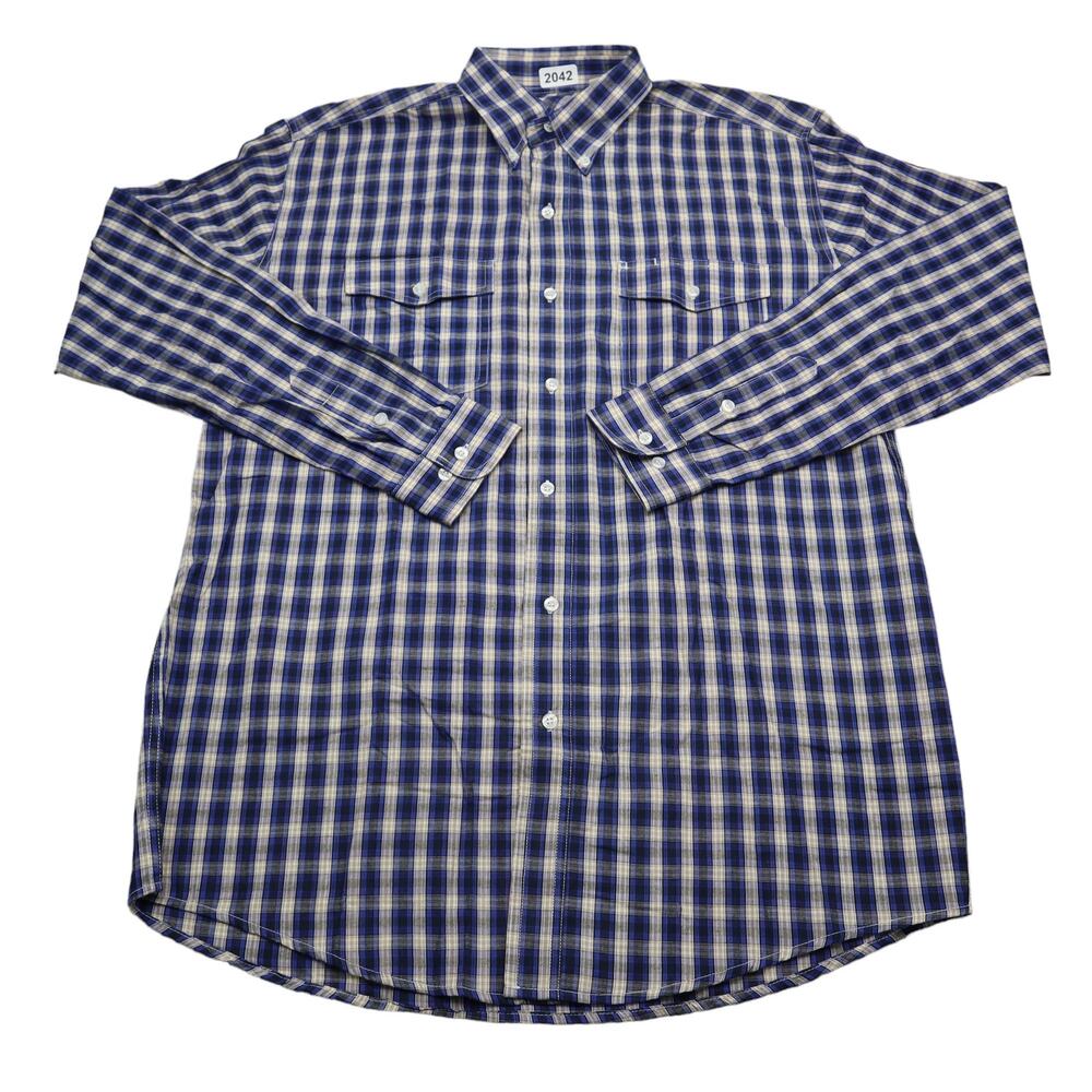 Roper Shirt Men Medium Blue Plaid Western Cowboy Button Up Workwear Dress Office